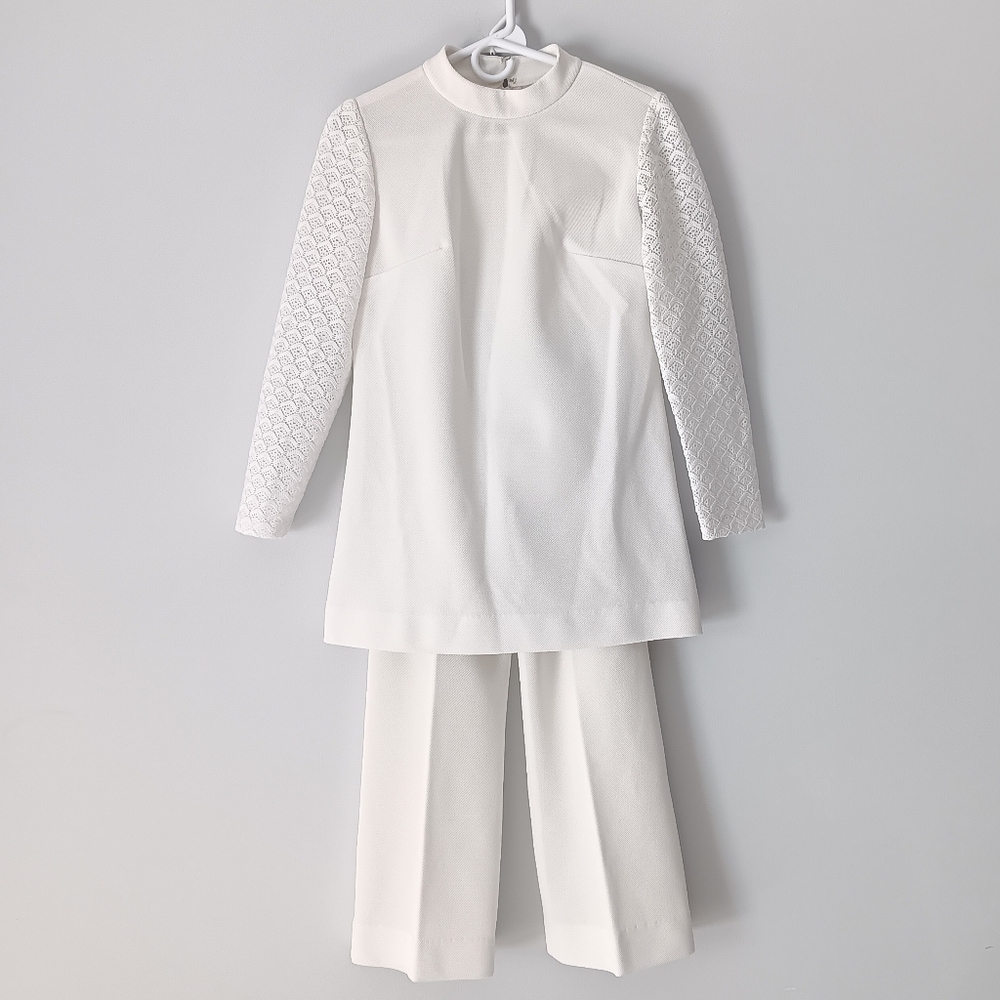 Vintage Andrea Gayle Tunic Pant Set Long-Sleeve 1950s 1960s White Lace Medium